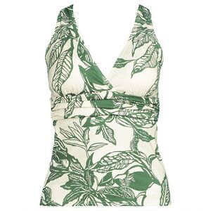 Land's End plunge V-neck back tankini top straps egret green etched leaves Var